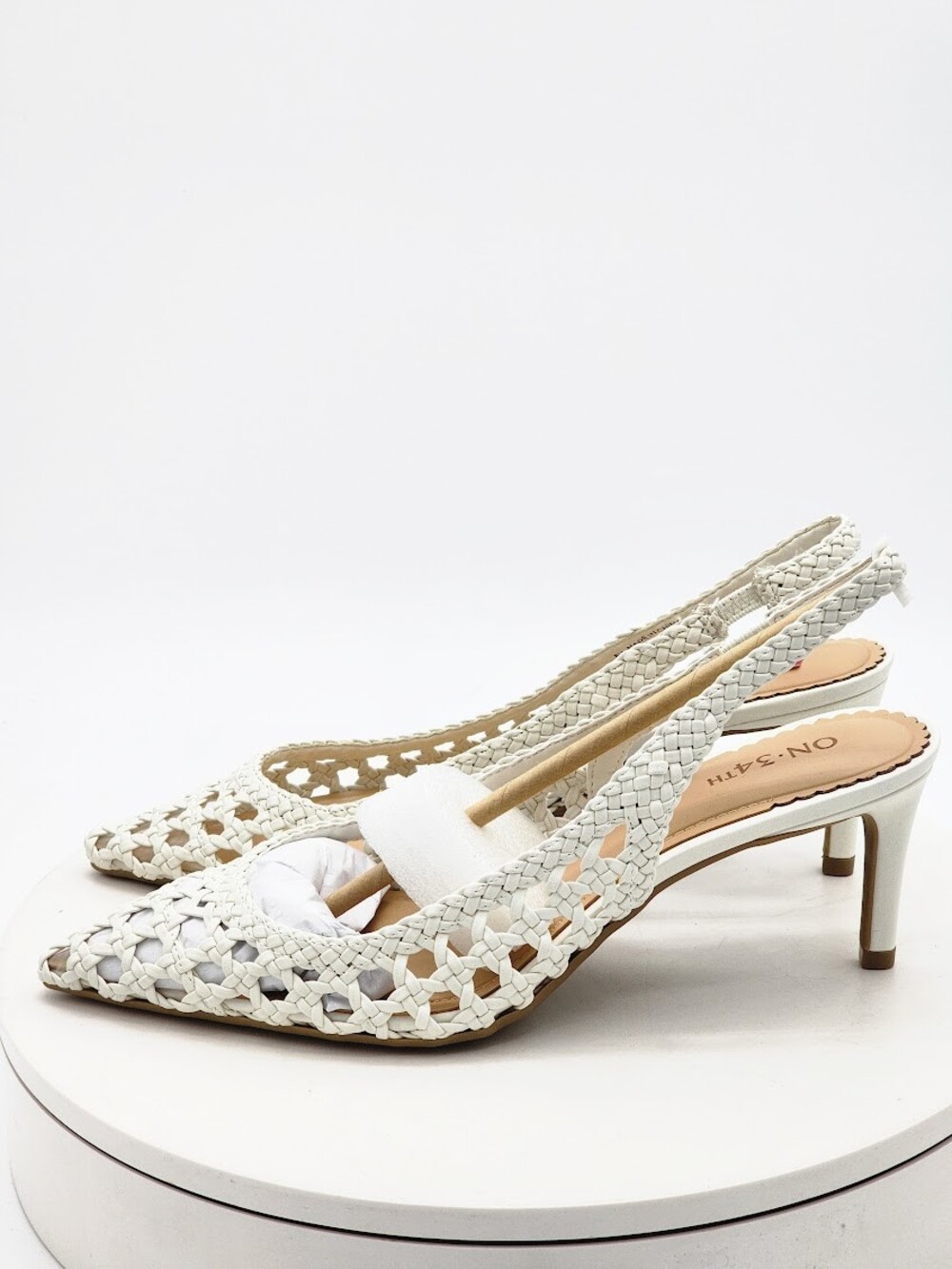 On 34th Monikaar White Linen Woven Slingback Pumps Women’s Size 8M Heels - Picture 7 of 13